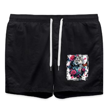 Majestic tiger with butterflies and roses - Swim Trunks - black - Front - AI Model Male 185 light (185cm)