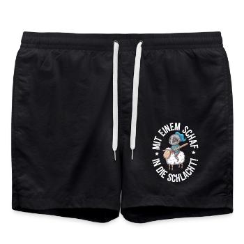 Schaf Spruch Siedler - Badeshorts - Schwarz - Vorne - AI Model Male 185 light (185cm)