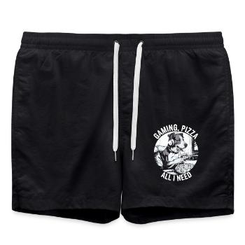 Lustiges Hunde Gaming Pizza Gamer Zocker Zocken - Badeshorts - Schwarz - Vorne - AI Model Male 185 light (185cm)