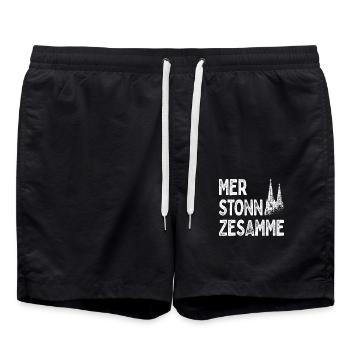Köln Mer Stonn Zesamme Dom Karneval Kölsch Kölner - Badeshorts - Schwarz - Vorne - AI Model Male 185 light (185cm)