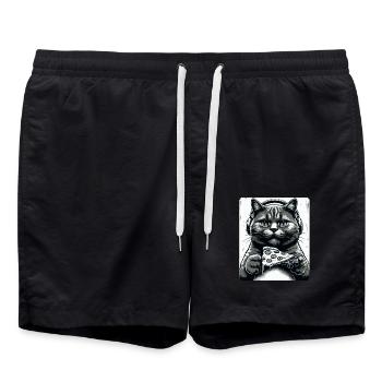 Drôles de chats Jeux Pizza Gamer Gamer Jeux - Short de bain - noir - Devant - AI Model Male 185 light (185cm)