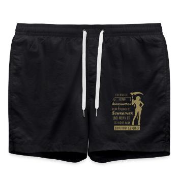 Schreiner Freundin Superheld Emilio Holzarbeiten - Badeshorts - Schwarz - Vorne - AI Model Male 185 light (185cm)