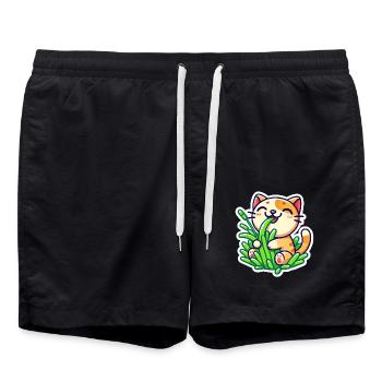 Cute Ginger Cat eating green grass - Swim Trunks - black - Front - AI Model Male 185 light (185cm)