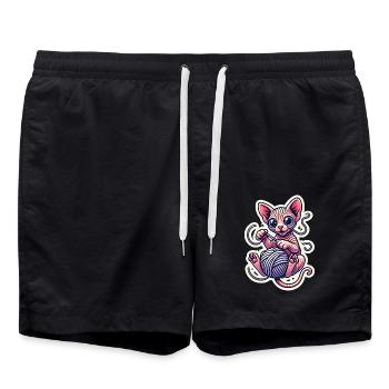 Cute Sphynx Kitten playing with a Yarn - Swim Trunks - black - Front - AI Model Male 185 light (185cm)