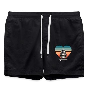 Retro Lokomotive Herz Eisenbahn Fan - Badeshorts - Schwarz - Vorne - AI Model Male 185 light (185cm)