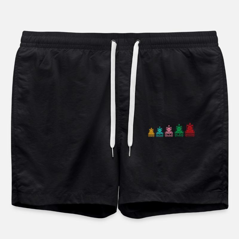 Colourful steam locomotives for - Swim Trunks - black