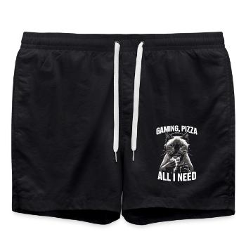 Lustiges Katzen Gaming Pizza Gamer Zocker Zocken - Badeshorts - Schwarz - Vorne - AI Model Male 185 light (185cm)
