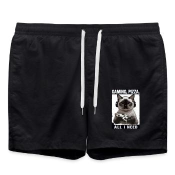 Drôles de chats Jeux Pizza Gamer Gamer Jeux - Short de bain - noir - Devant - AI Model Male 185 light (185cm)