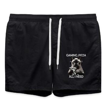 Drôles de chats Jeux Pizza Gamer Gamer Jeux - Short de bain - noir - Devant - AI Model Male 185 light (185cm)