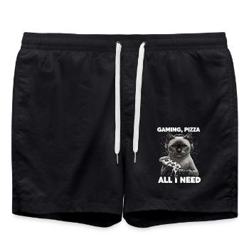 Drôles de chats Jeux Pizza Gamer Gamer Jeux - Short de bain - noir - Devant - AI Model Male 185 light (185cm)