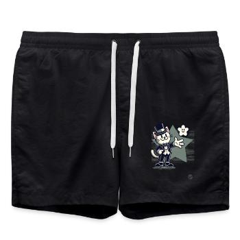 Happy Retro Cartoon Katze im Smoking mit Stern - Badeshorts - Schwarz - Vorne - AI Model Male 185 light (185cm)