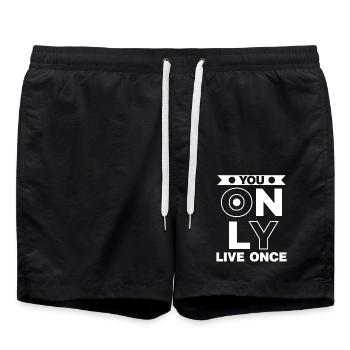You only live once man lebt nur ein mal Spruch - Swim Trunks - black - Front - AI Model Male 185 light (185cm)