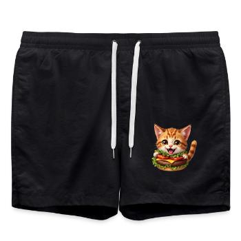 Cat Fast Food Burger Cats Hamburger Cat Lover - Swim Trunks - black - Front - AI Model Male 185 light (185cm)