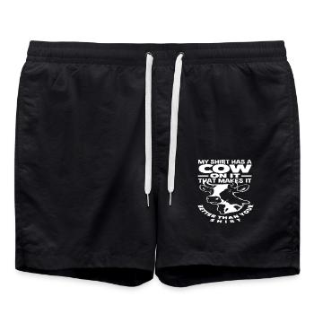 My clothes have a cow on them, that's what it does - Swim Trunks - black - Front - AI Model Male 185 light (185cm)