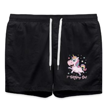 Licorne drôle 7e anniversaire fille - Short de bain - noir - Devant - AI Model Male 185 light (185cm)