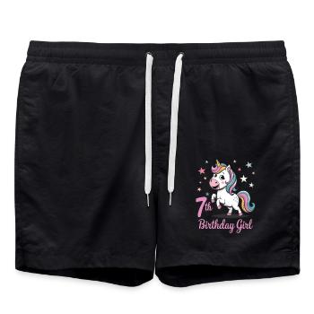 Licorne drôle 7e anniversaire fille - Short de bain - noir - Devant - AI Model Male 185 light (185cm)