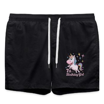 Licorne drôle 7e anniversaire fille - Short de bain - noir - Devant - AI Model Male 185 light (185cm)