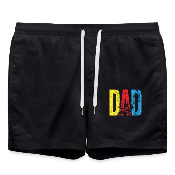 Colorful dad lettering with stroller motif - Swim Trunks - black - Front - AI Model Male 185 light (185cm)