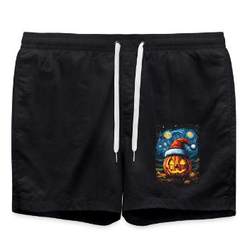 Halloween Geschenk Kürbis mit Weihnachtsmütze Deko - Badeshorts - Schwarz - Vorne - AI Model Male 185 light (185cm)