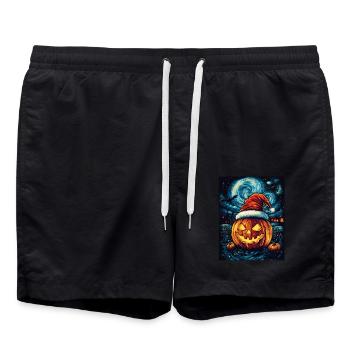 Halloween Geschenk Kürbis mit Weihnachtsmütze Deko - Badeshorts - Schwarz - Vorne - AI Model Male 185 light (185cm)