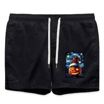 Halloween Gift Pumpkin with Santa Hat Decoration - Swim Trunks - black - Front - AI Model Male 185 light (185cm)