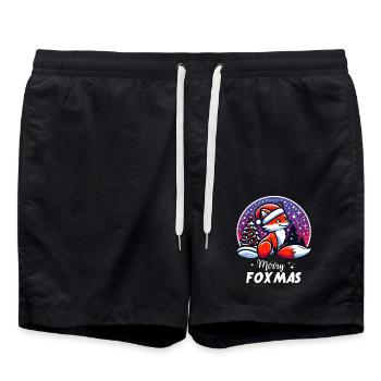 Weihnachten Merry Foxmas Fuchs Schnee Fuchs Natur - Badeshorts - Schwarz - Vorne - AI Model Male 185 light (185cm)