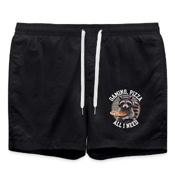 Funny Raccoon Gaming Pizza Gamer Gamer Gaming - Swim Trunks - black - Front - AI Model Male 185 light (185cm)