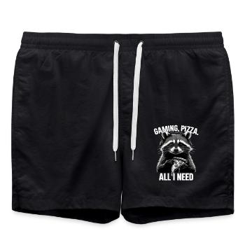 Funny Raccoon Gaming Pizza Gamer Gamer Gaming - Swim Trunks - black - Front - AI Model Male 185 light (185cm)