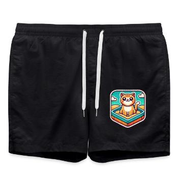 Cute Cat sitting in the sandbox - Swim Trunks - black - Front - AI Model Male 185 light (185cm)