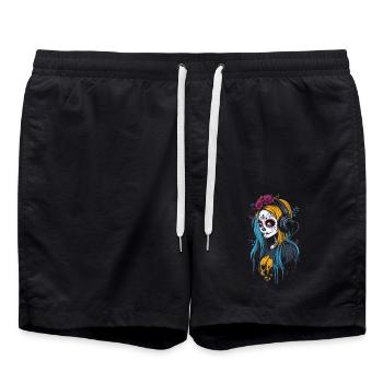 Moderne Catrina mit Kopfhörern Dia de los Muertos - Badeshorts - Schwarz - Vorne - AI Model Male 185 light (185cm)