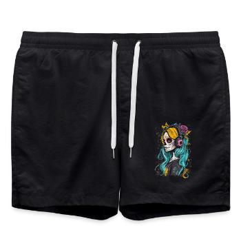 Catrina-Musikliebhaberin für Dia de los Muertos - Badeshorts - Schwarz - Vorne - AI Model Male 185 light (185cm)
