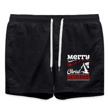Christmas Badminton Merry Christ Smash - Swim Trunks - black - Front - AI Model Male 185 light (185cm)