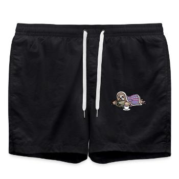 Buch Nerd Boooks Bibliothekar Faultier Lesung - Badeshorts - Schwarz - Vorne - AI Model Male 185 light (185cm)