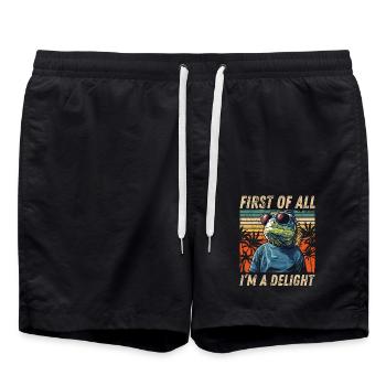 Vintage Iguana Art - Farbige Sunset-Optik - Badeshorts - Schwarz - Vorne - AI Model Male 185 light (185cm)