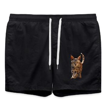 Savannah Chat Chat Maman Mignon Serval Léopard Chats - Short de bain - noir - Devant - AI Model Male 185 light (185cm)