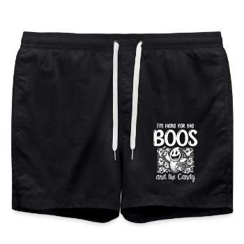 Bin Hier Für Die Boos Und Süßigkeiten, Halloween - Badeshorts - Schwarz - Vorne - AI Model Male 185 light (185cm)