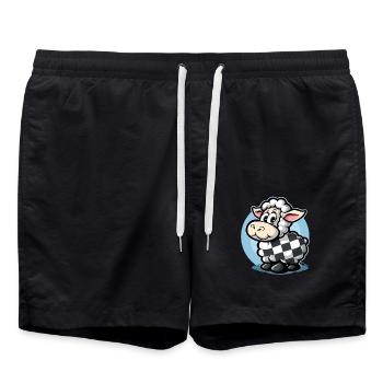 Motif à carreaux avec de mignons moutons de dessin animé - Short de bain - noir - Devant - AI Model Male 185 light (185cm)