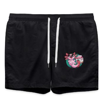 Kawaii Strawberry Milk Shake Axolotl - Swim Trunks - black - Front - AI Model Male 185 light (185cm)