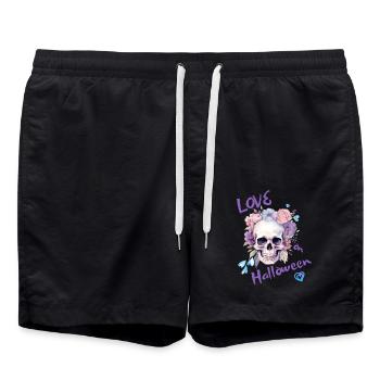 Love on Halloween, smiling skull, funny t-shirt - Swim Trunks - black - Front - AI Model Male 185 light (185cm)