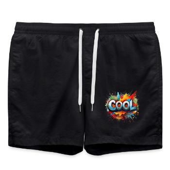 Vibrant Graffiti “COOL” Splash Design - Swim Trunks - black - Front - AI Model Male 185 light (185cm)