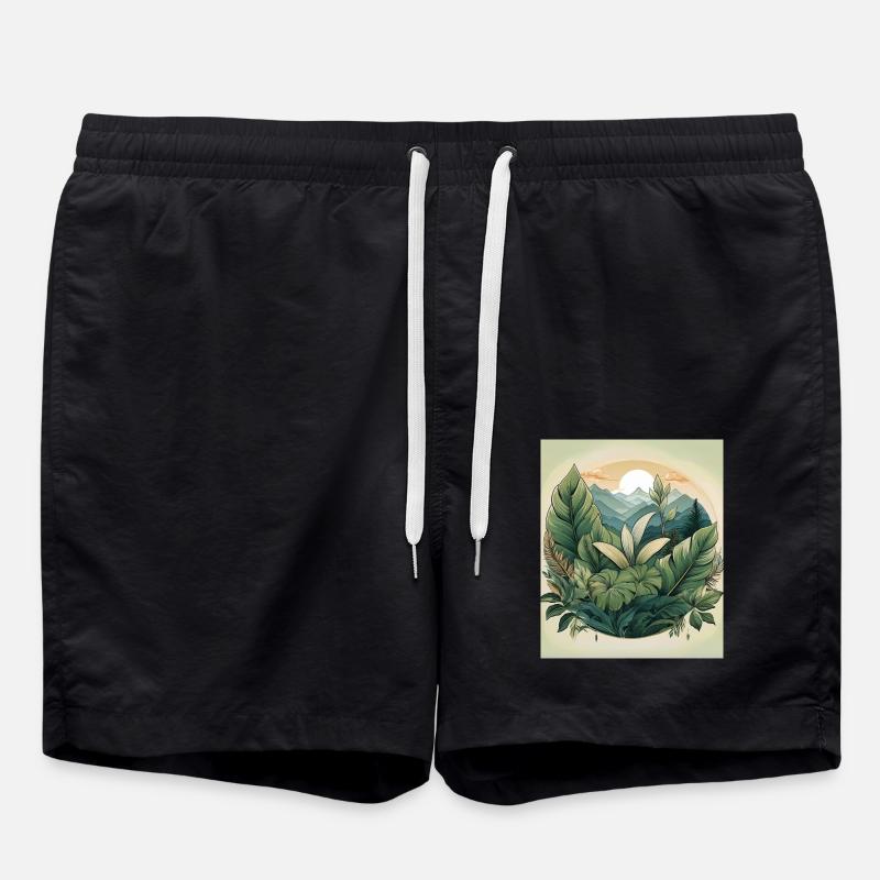 Scenic Botanical Nature Illustration - Swim Trunks - black