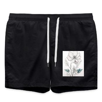 Minimalist Botanical Line Art – Elegant Flower Art - Swim Trunks - black - Front - AI Model Male 185 light (185cm)
