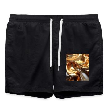 Golden Liquid Metal Waves – Modern Abstract Design - Swim Trunks - black - Front - AI Model Male 185 light (185cm)