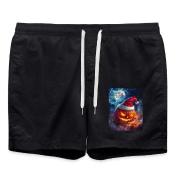 Halloween Gift Pumpkin with Santa Hat Decoration - Swim Trunks - black - Front - AI Model Male 185 light (185cm)