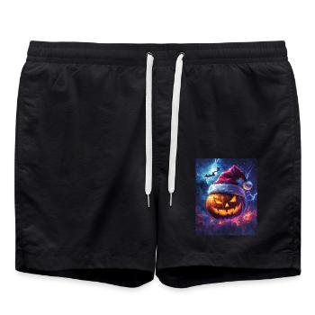 Halloween Geschenk Kürbis mit Weihnachtsmütze Deko - Badeshorts - Schwarz - Vorne - AI Model Male 185 light (185cm)