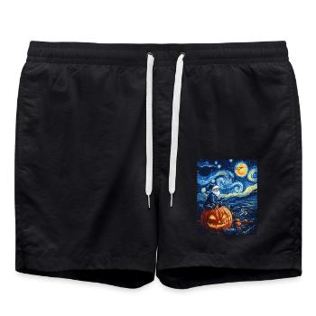 Halloween Geschenk Kürbis mit Weihnachtsmütze Deko - Badeshorts - Schwarz - Vorne - AI Model Male 185 light (185cm)