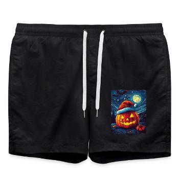 Halloween Geschenk Kürbis mit Weihnachtsmütze Deko - Badeshorts - Schwarz - Vorne - AI Model Male 185 light (185cm)