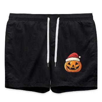 Halloween Geschenk Kürbis mit Weihnachtsmütze Deko - Badeshorts - Schwarz - Vorne - AI Model Male 185 light (185cm)