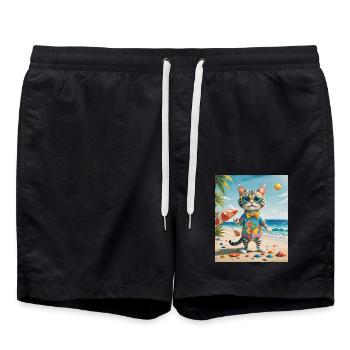 Plage Fun Cat Illustration Beachside Fun Cat - Short de bain - noir - Devant - AI Model Male 185 light (185cm)