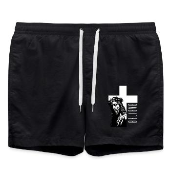 Jesus - Believe: Strong faith design - Swim Trunks - black - Front - AI Model Male 185 light (185cm)